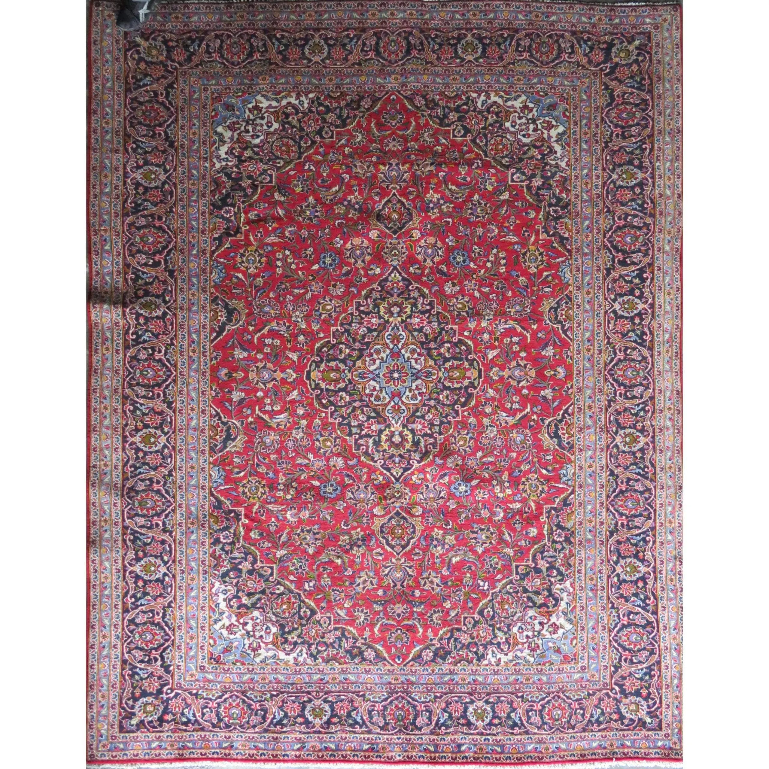 One Of The Kind Hand-Knotted Persian Wool Rug _ Luxurious Vintage Design, 12'1" X 9'4", Artisan Crafted